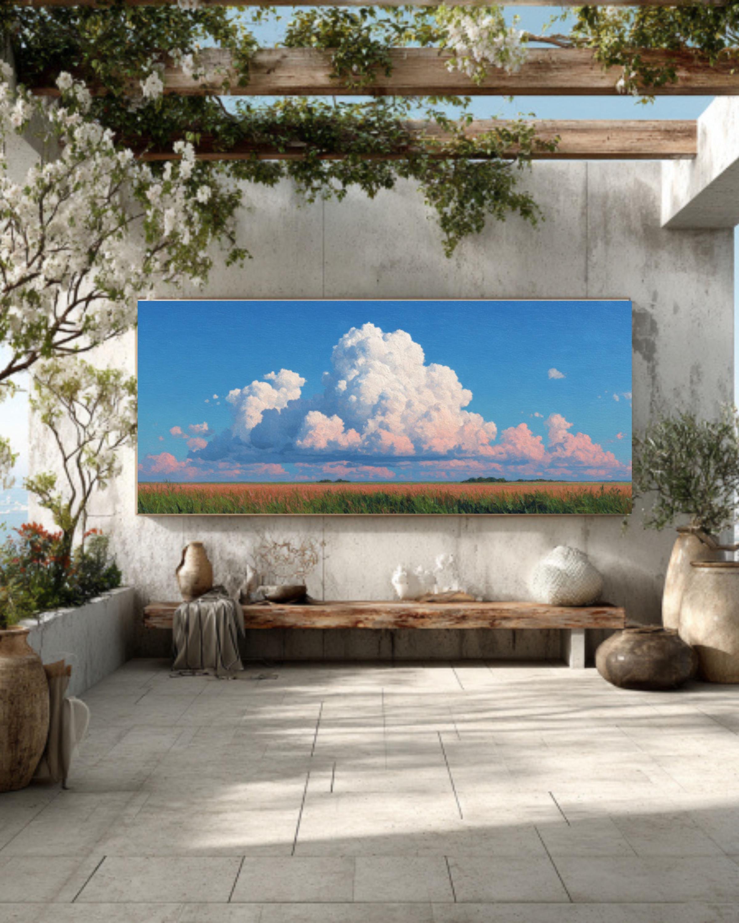 White Cloud Landscape Canvas Art – Vintage Sky Painting