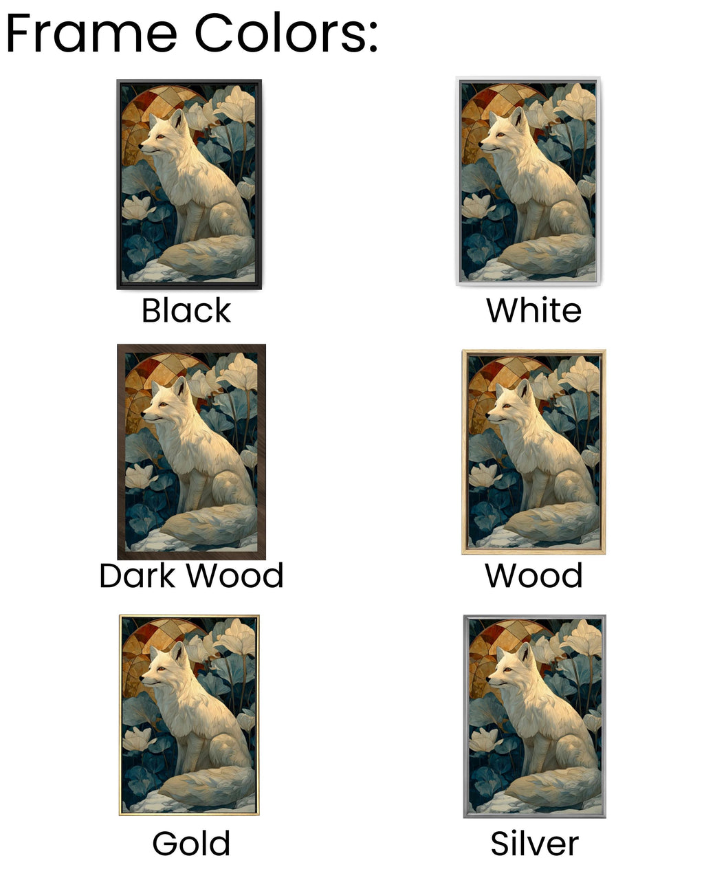 White Fox Winter Canvas Art – William Morris Style Wildlife Print