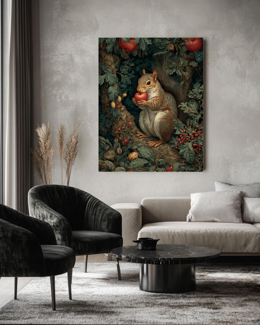 Woodland Squirrel with Apple Canvas Art – Vintage Style