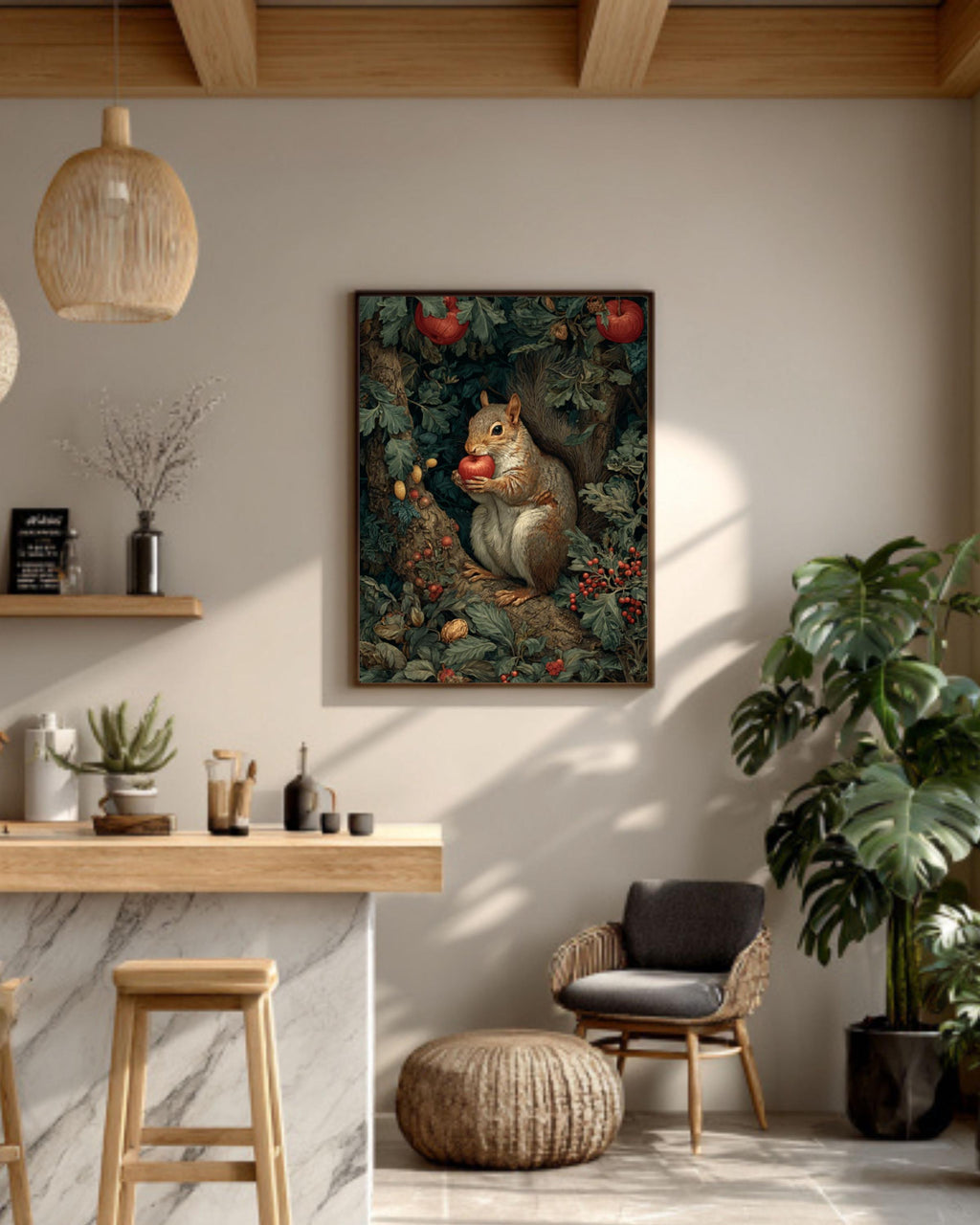 Woodland Squirrel with Apple Canvas Art – Vintage Style