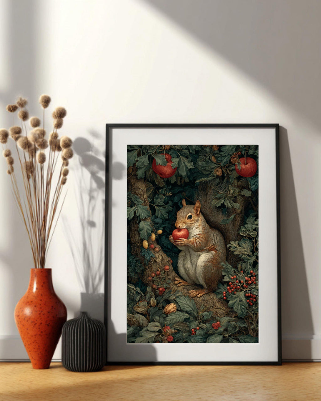 Woodland Squirrel with Apple Canvas Art – Vintage Style