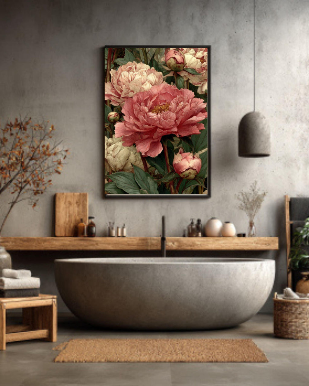 Victorian Peony Print: William Morris Style Botanical Art Canvas Wall Art – Modern Decor Print