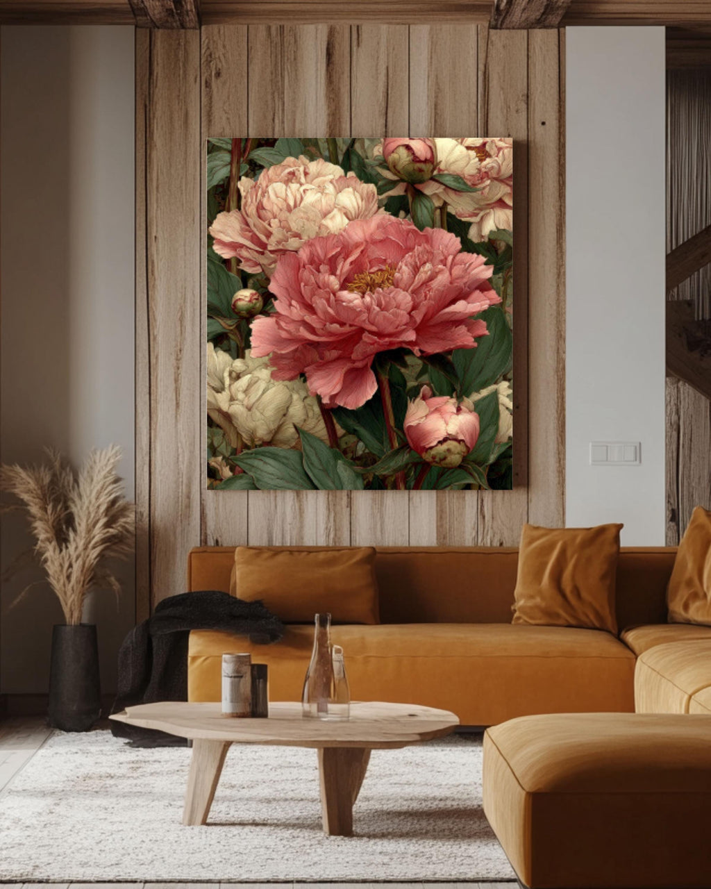 Victorian Peony Print: William Morris Style Botanical Art Canvas Wall Art – Modern Decor Print