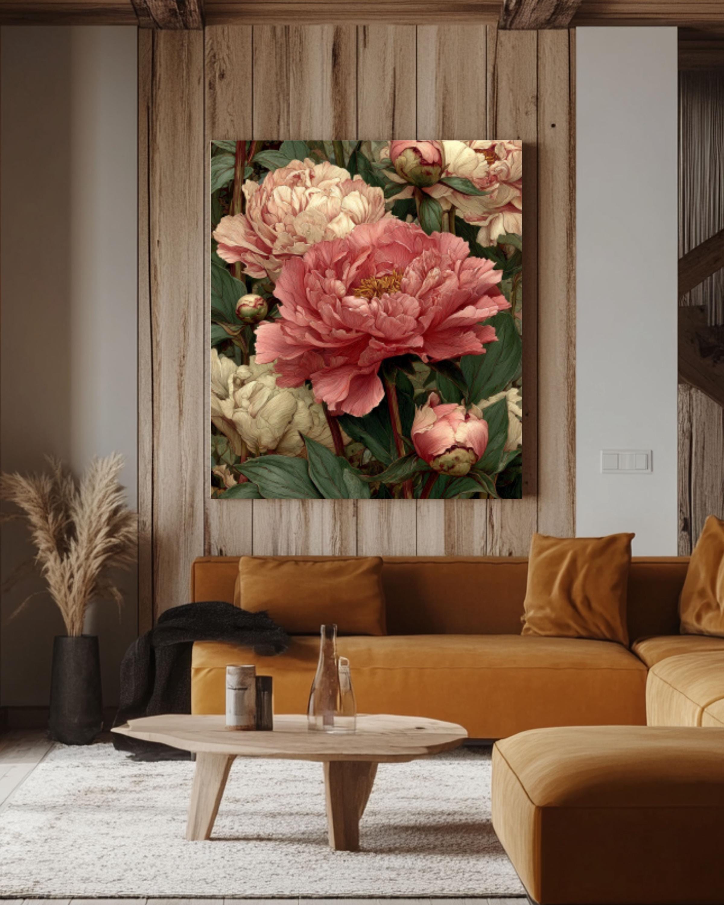 Victorian Peony Print: William Morris Style Botanical Art Canvas Wall Art – Modern Decor Print