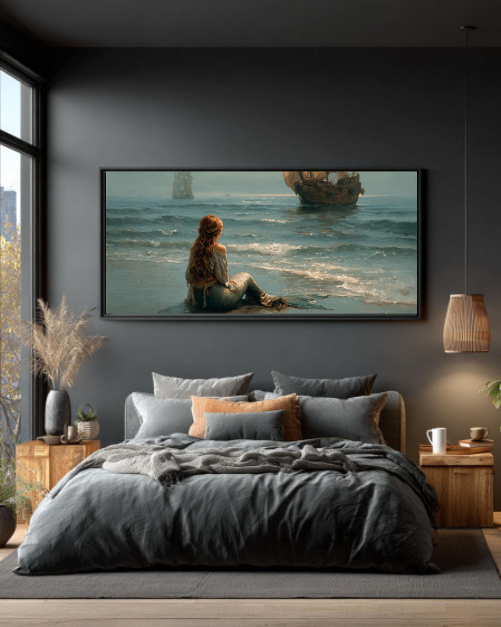 Mermaid & Medieval Ships Canvas Art – Fantasy Ocean Scene