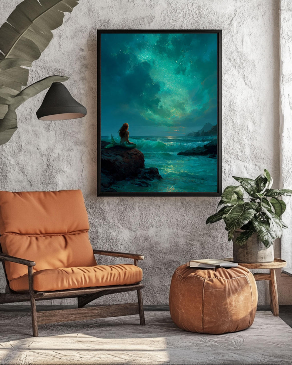 Moonlit Mermaid Fantasy Canvas Art – Emerald Ocean Scene