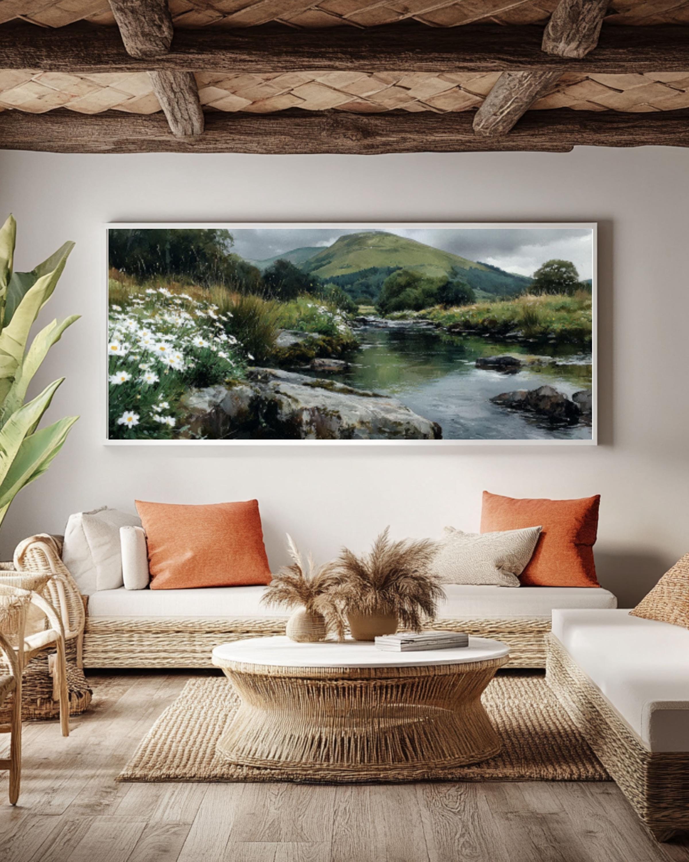 English Riverbank Art â€“ Watercolor Landscape Canvas Print Canvas Wall Art Print – Premium Home Decor