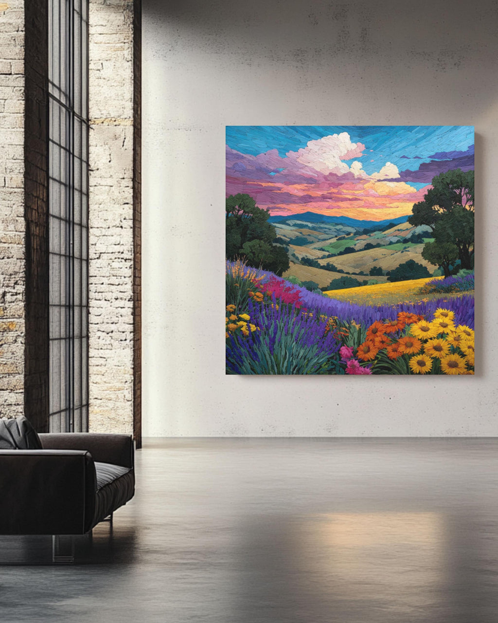Monet-Inspired Sunset Landscape Art â€“ Wildflower & Lavender Fields Print Canvas Wall Art Print – Premium Home Decor