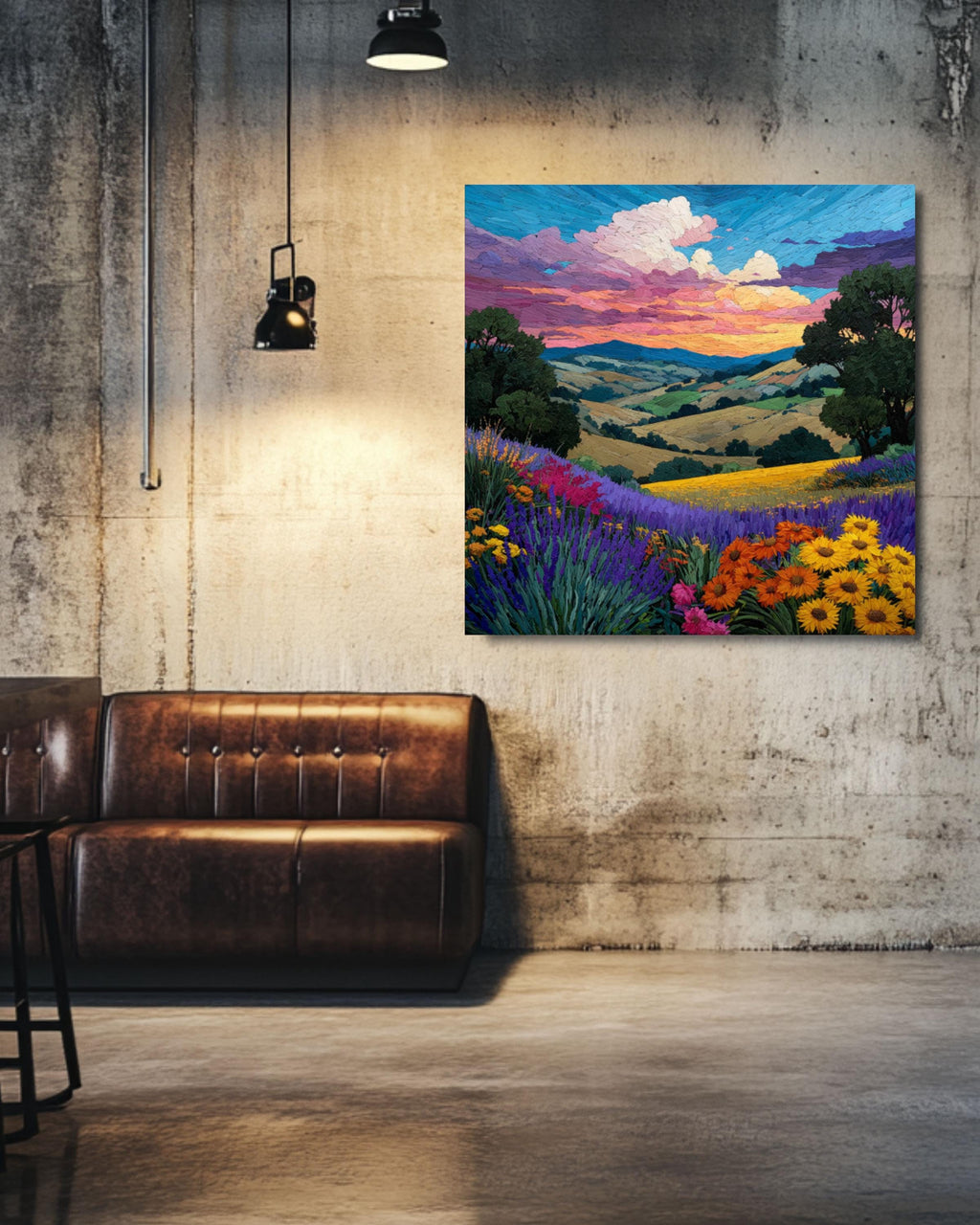 Monet-Inspired Sunset Landscape Art â€“ Wildflower & Lavender Fields Print Canvas Wall Art Print – Premium Home Decor