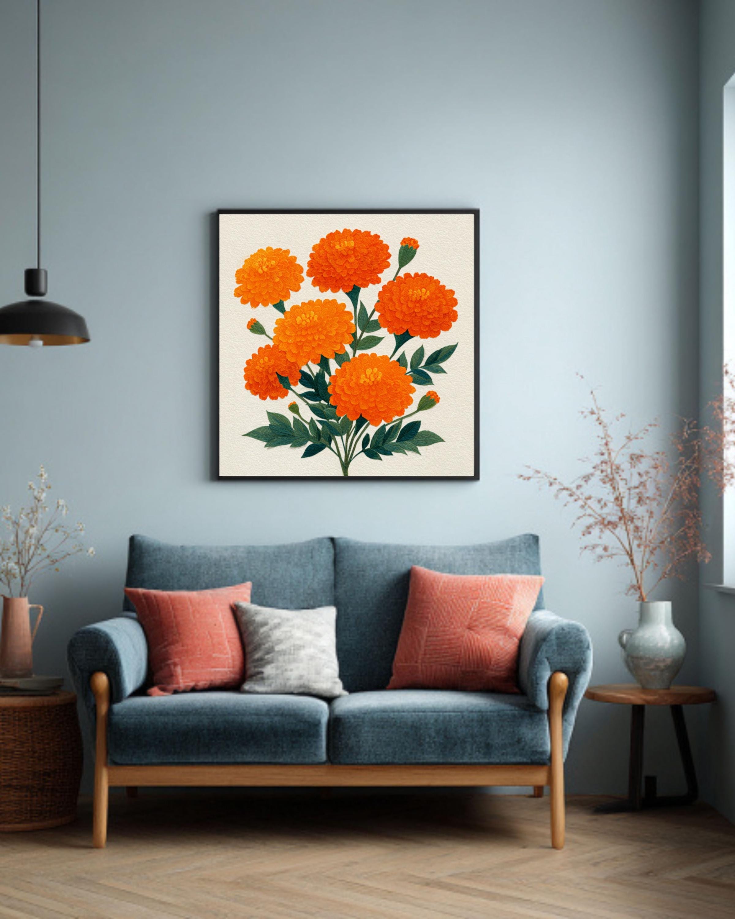Orange Marigold Bouquet Art â€“ Paper Cut Floral Print Canvas Wall Art Print – Premium Home Decor