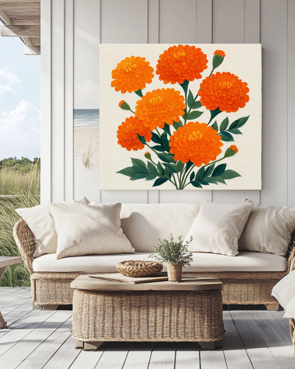 Orange Marigold Bouquet Art â€“ Paper Cut Floral Print Canvas Wall Art Print – Premium Home Decor