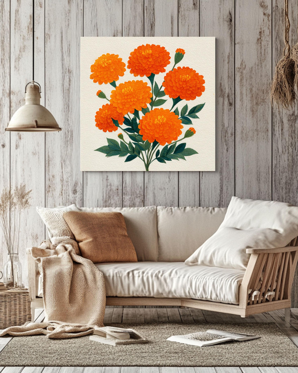 Orange Marigold Bouquet Art â€“ Paper Cut Floral Print Canvas Wall Art Print – Premium Home Decor