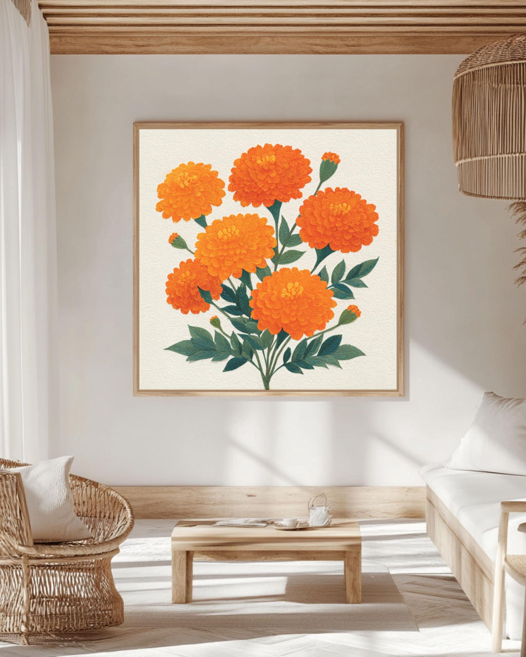 Orange Marigold Bouquet Art â€“ Paper Cut Floral Print Canvas Wall Art Print – Premium Home Decor
