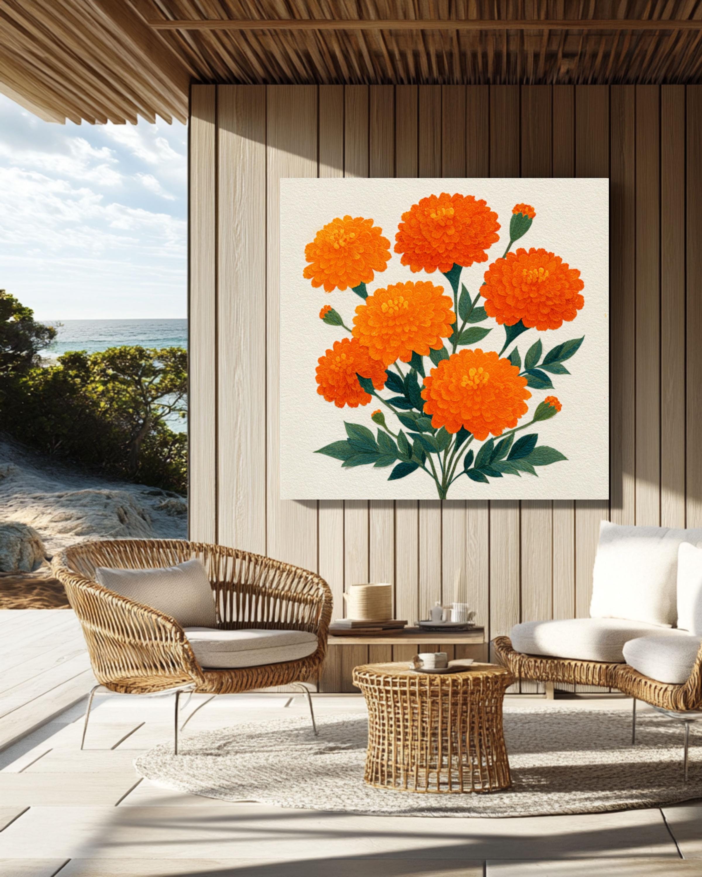 Orange Marigold Bouquet Art â€“ Paper Cut Floral Print Canvas Wall Art Print – Premium Home Decor