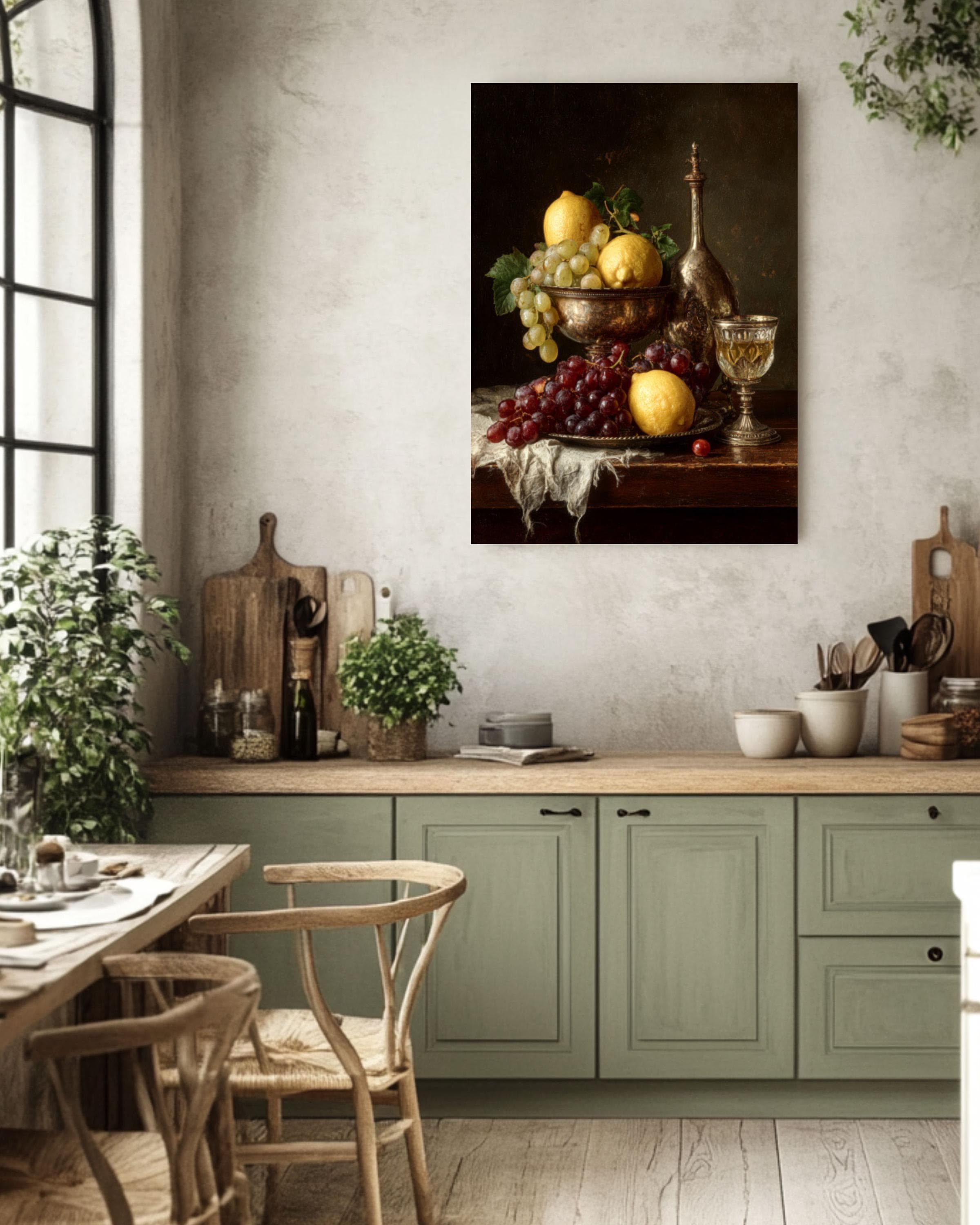 Baroque Still Life Lemon and Grapes Canvas Art – Classic Fruit Painting