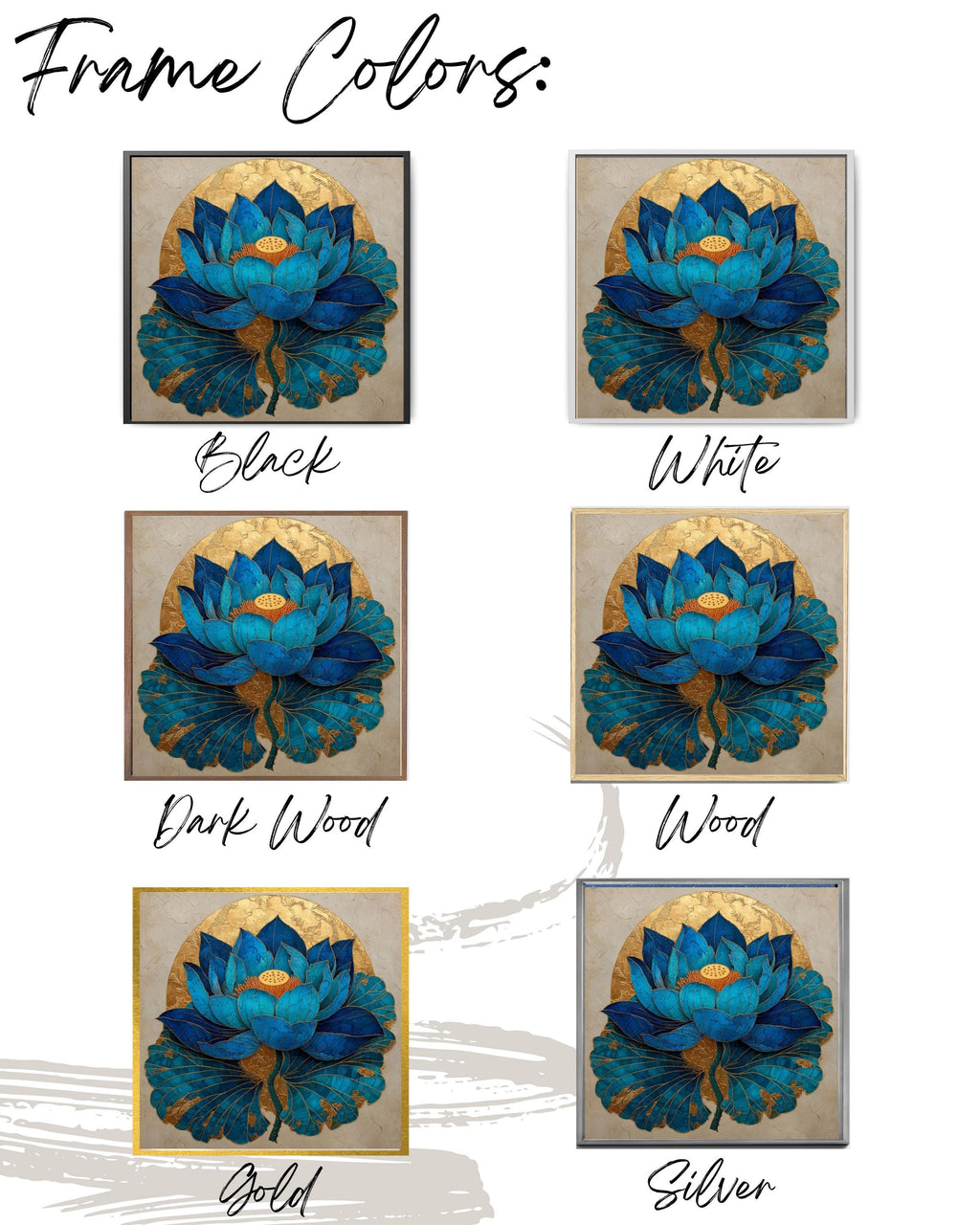 Blue Lotus Flower Art â€“ Gold Leaf Sunlit Oil Painting, Beige Background Canvas Wall Art Print – Premium Home Decor