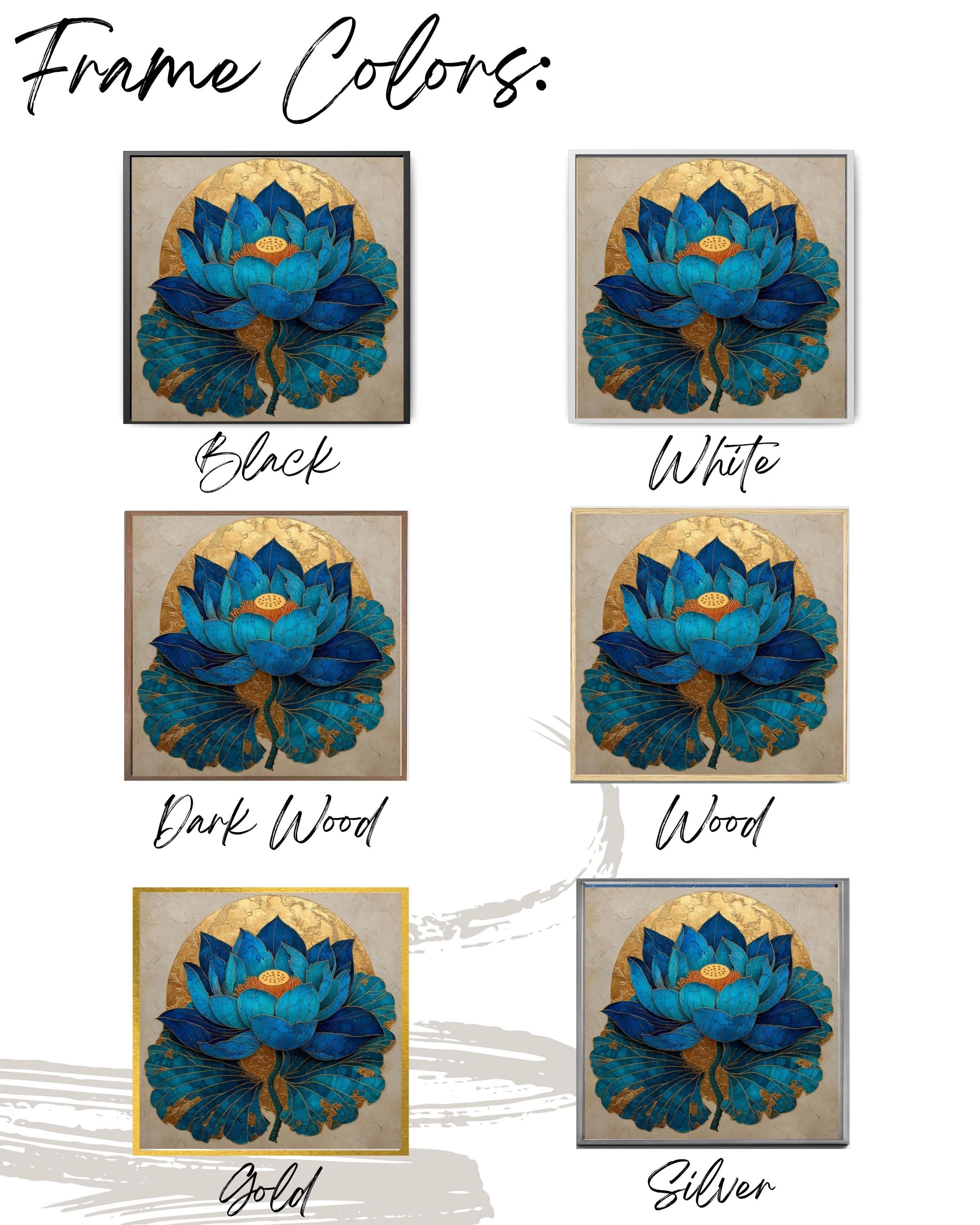 Blue Lotus Flower Art â€“ Gold Leaf Sunlit Oil Painting, Beige Background Canvas Wall Art Print – Premium Home Decor