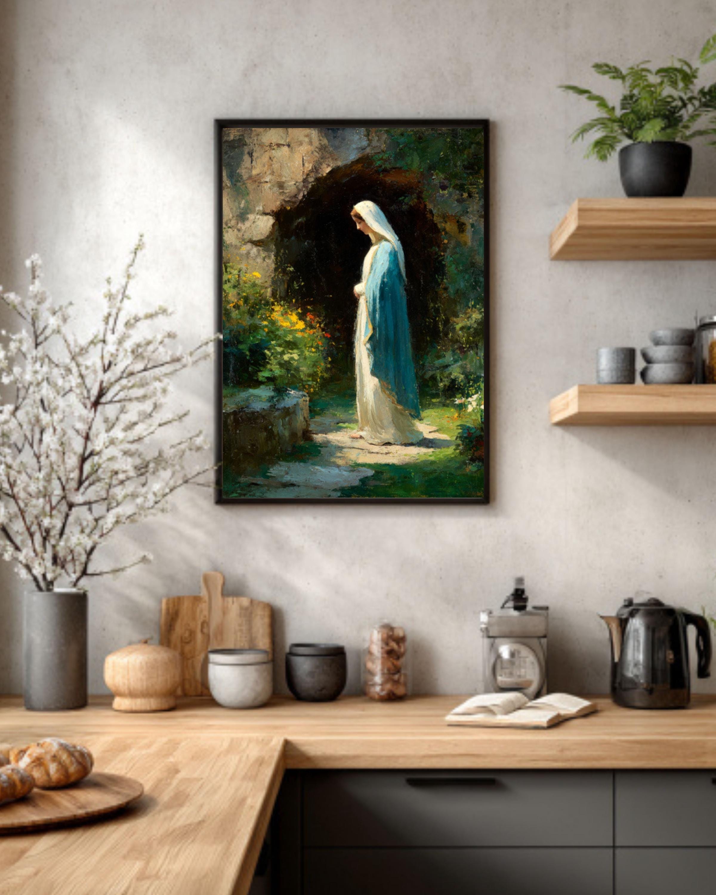 Lourdes Grotto Virgin Mary Canvas Art – Catholic Decor