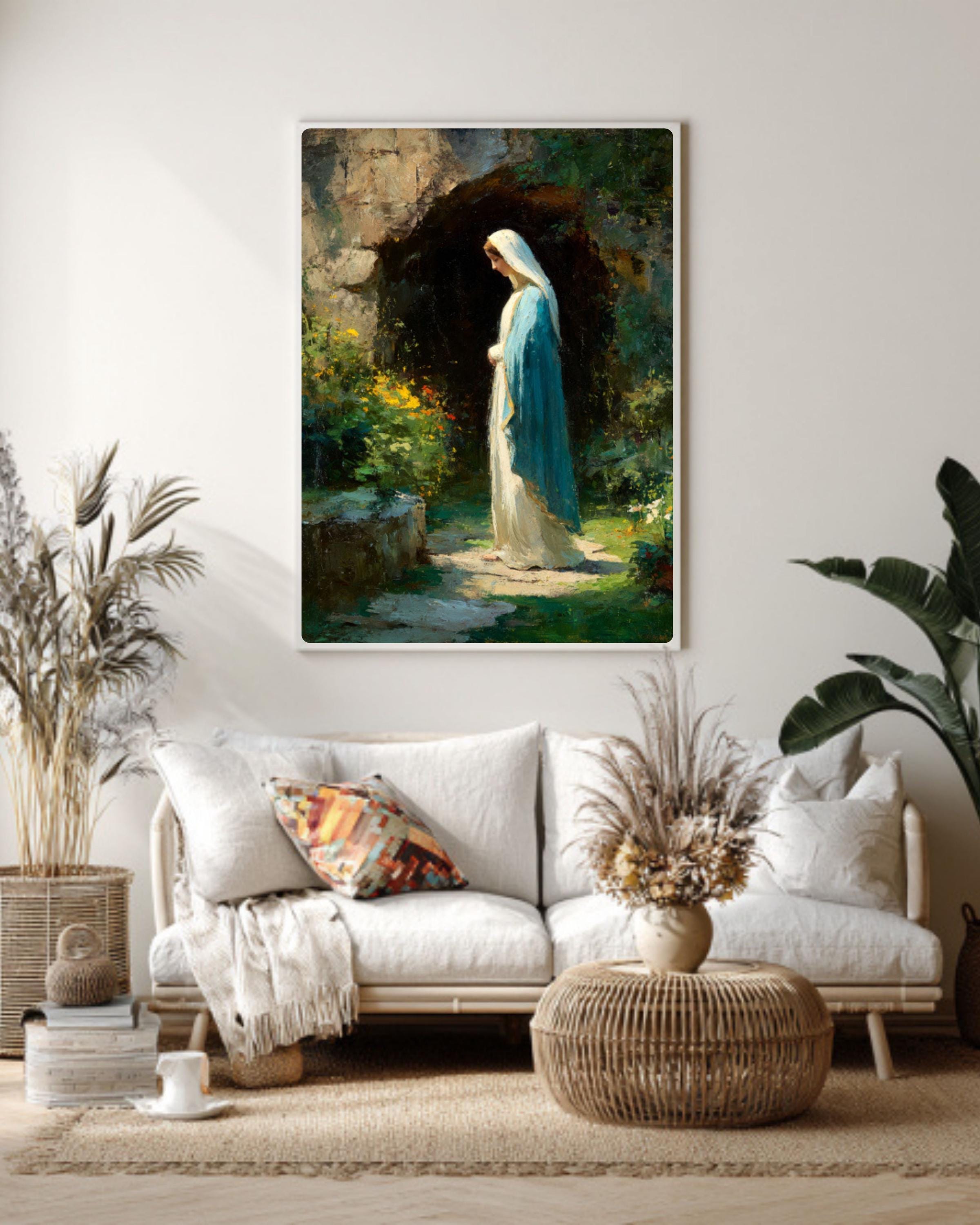 Lourdes Grotto Virgin Mary Canvas Art – Catholic Decor