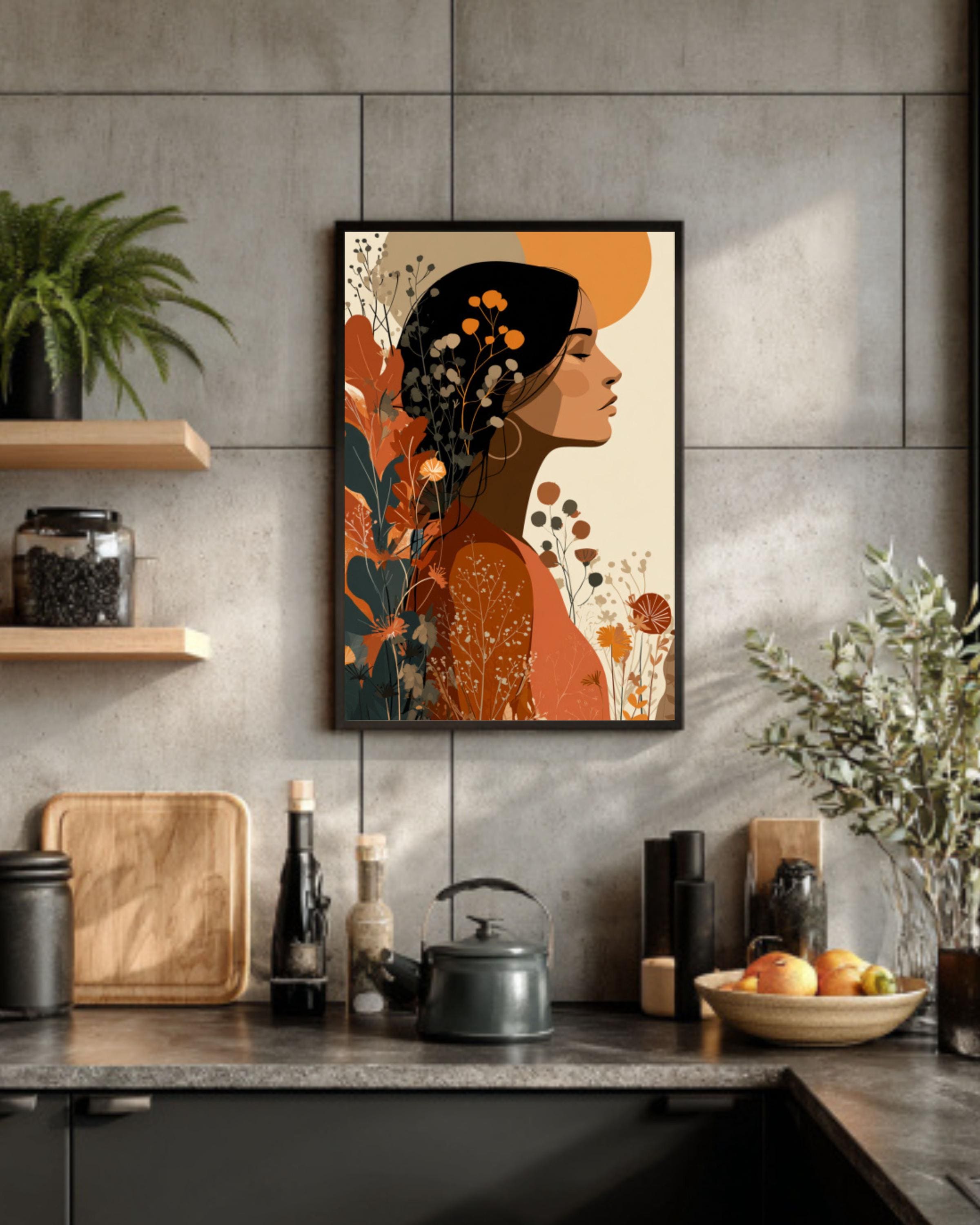 Retro Boho Woman Wall Art Print | 70s Flower Power Earthy Tones