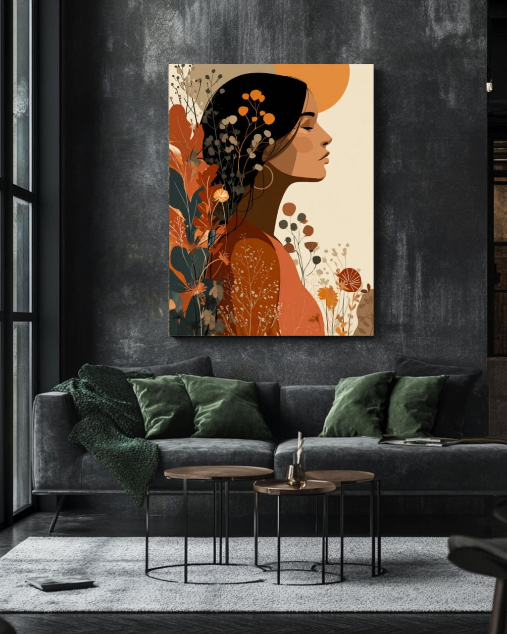 Retro Boho Woman Wall Art Print | 70s Flower Power Earthy Tones