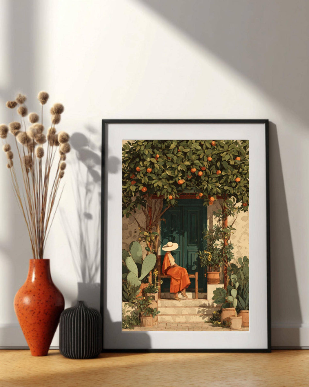 Mexican Woman Garden Art Print â€“ Boho Folk Style, Cactus & Fruit Trees Canvas Wall Art Print – Premium Home Decor