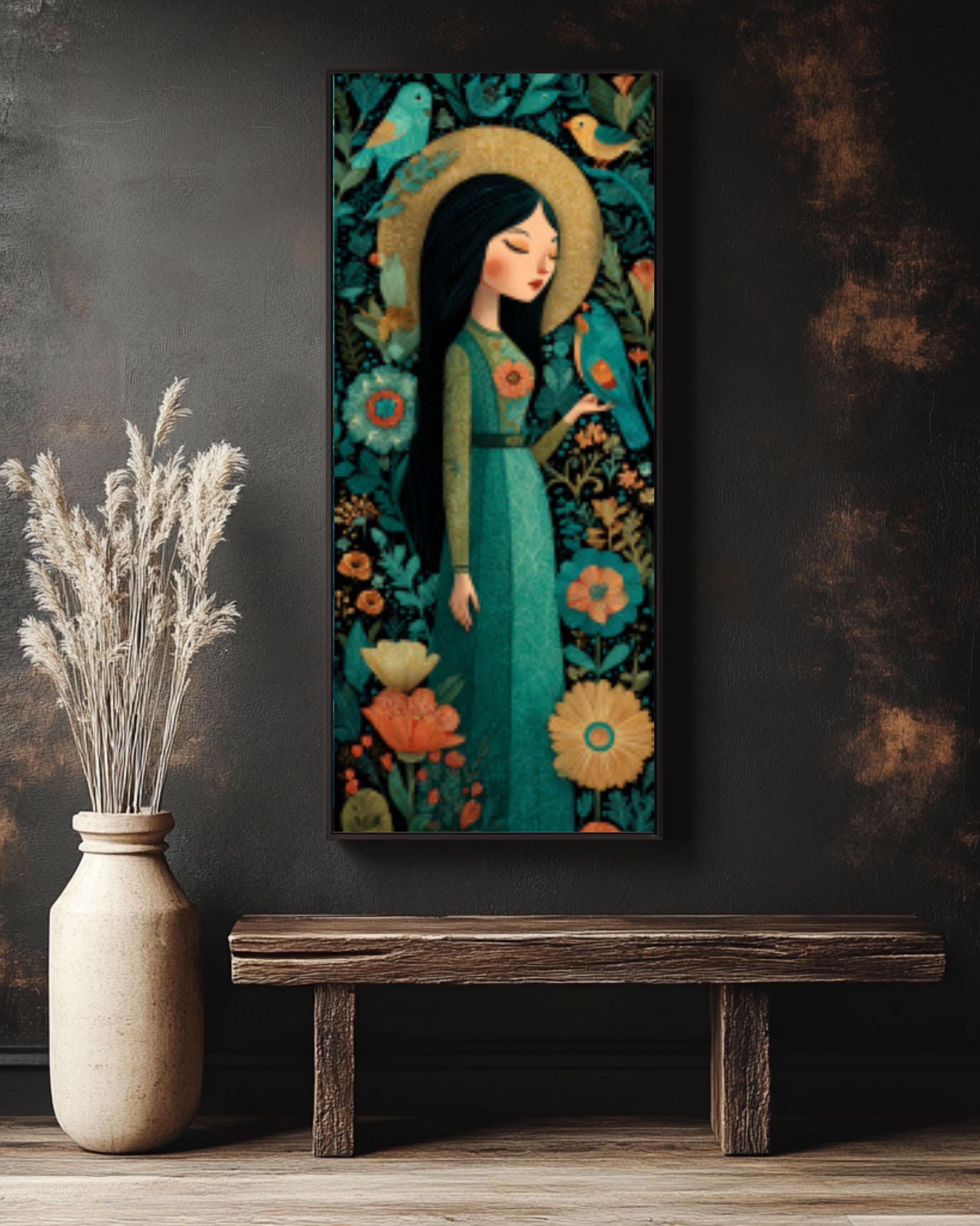 Mexican Folk Art Canvas â€“ Tattooed Woman, Emerald Garden Wall Print Canvas Wall Art Print – Premium Home Decor