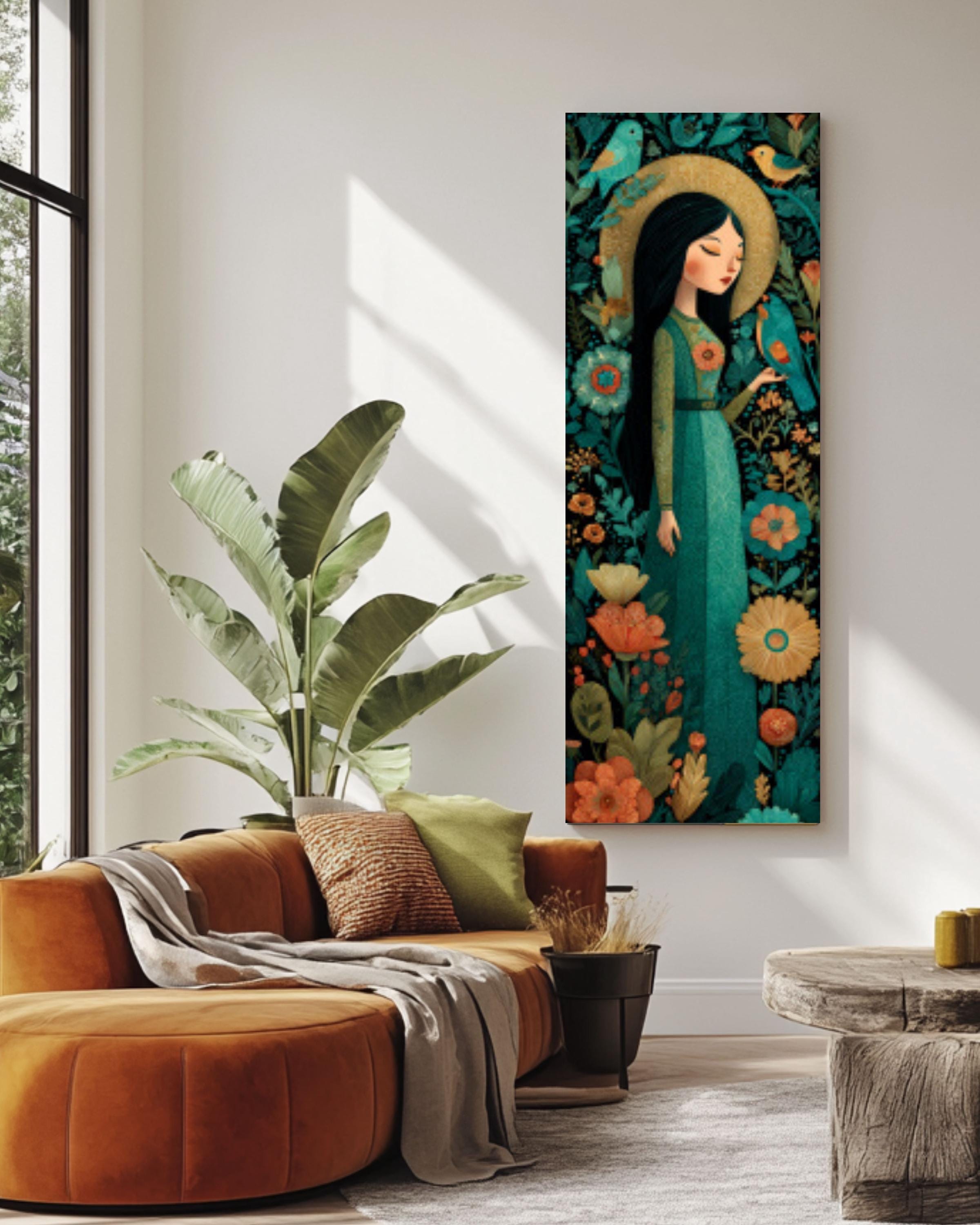 Mexican Folk Art Canvas â€“ Tattooed Woman, Emerald Garden Wall Print Canvas Wall Art Print – Premium Home Decor
