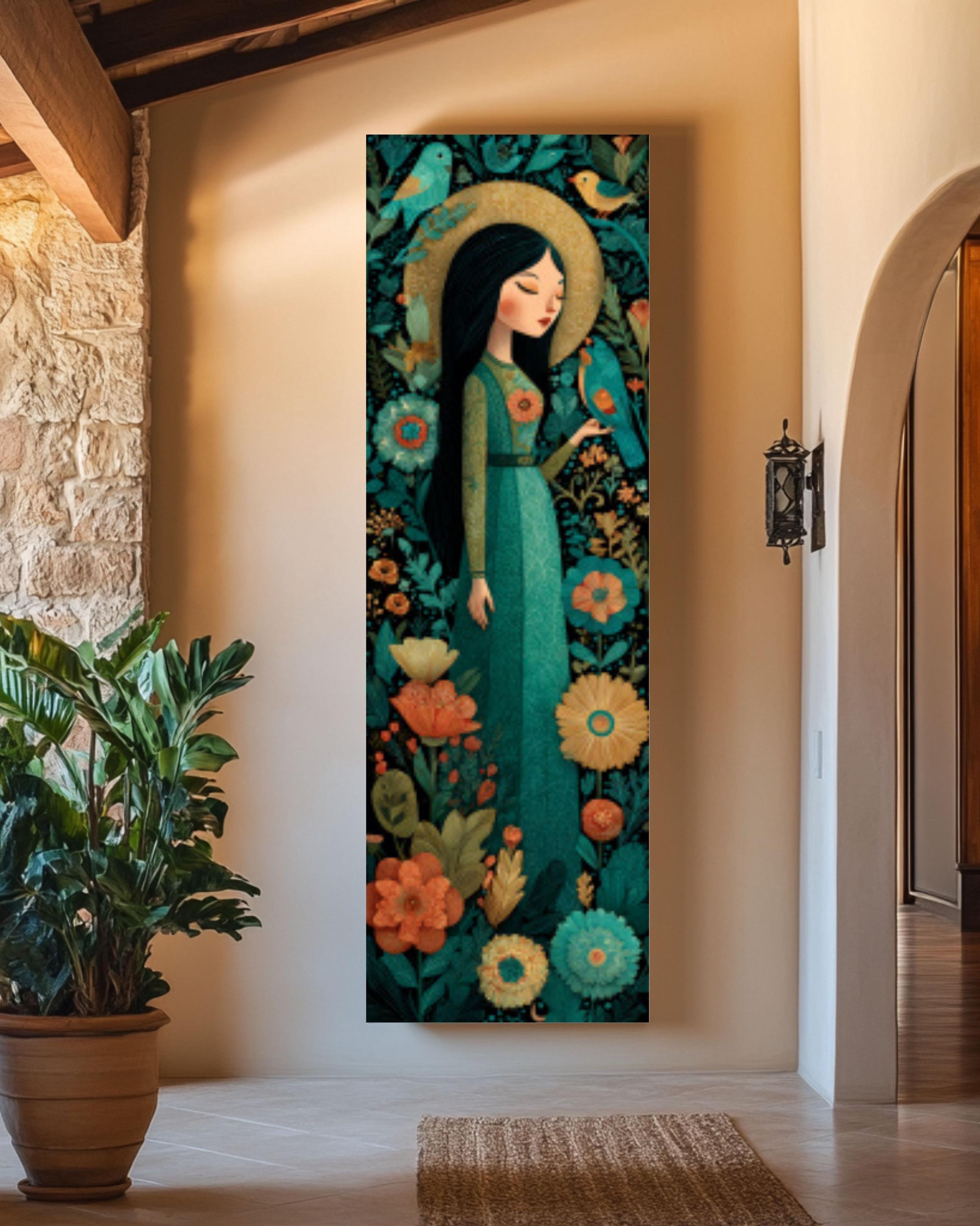 Mexican Folk Art Canvas â€“ Tattooed Woman, Emerald Garden Wall Print Canvas Wall Art Print – Premium Home Decor