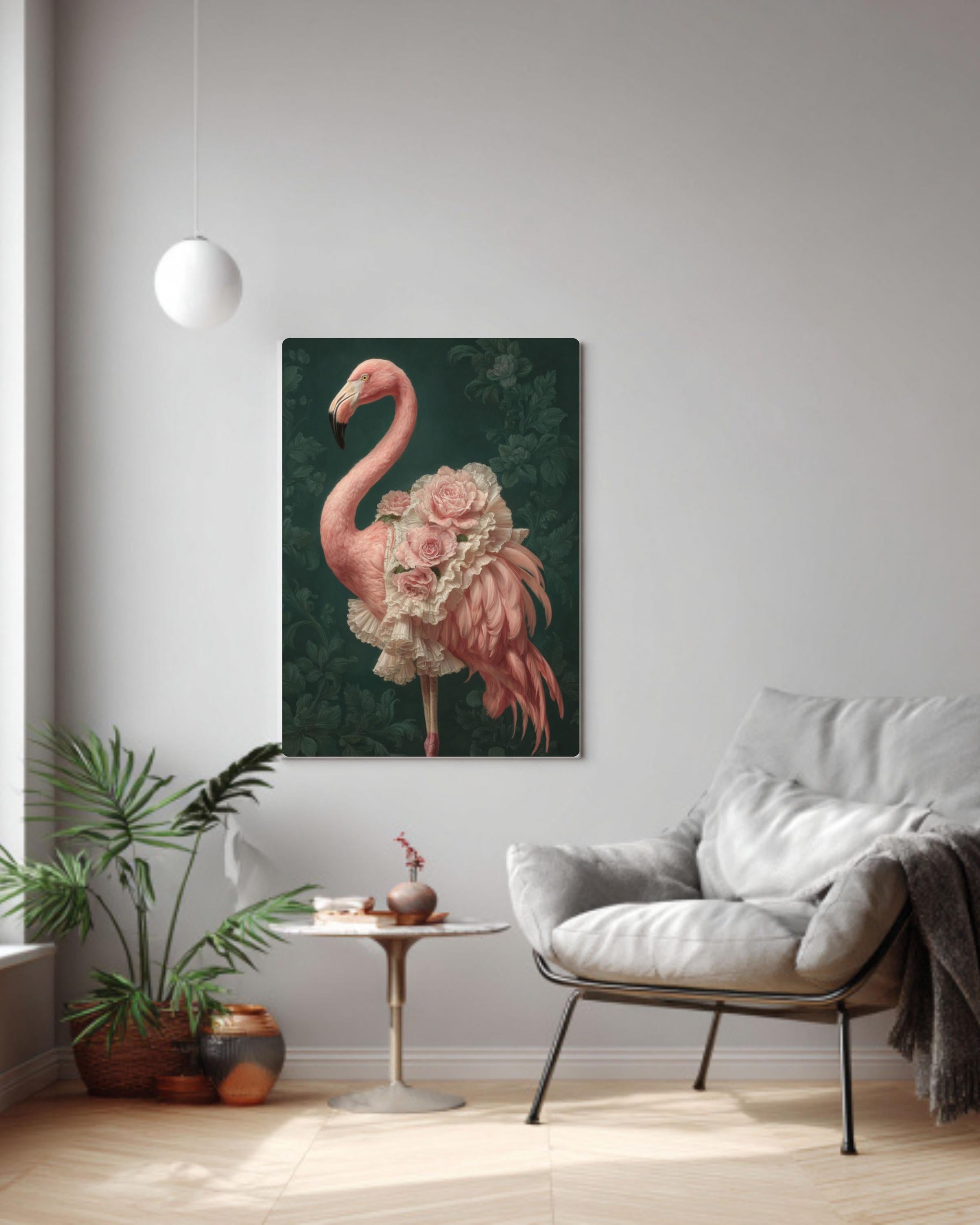 Baroque Flamingo Canvas Art – Elegant Tropical Bird Painting