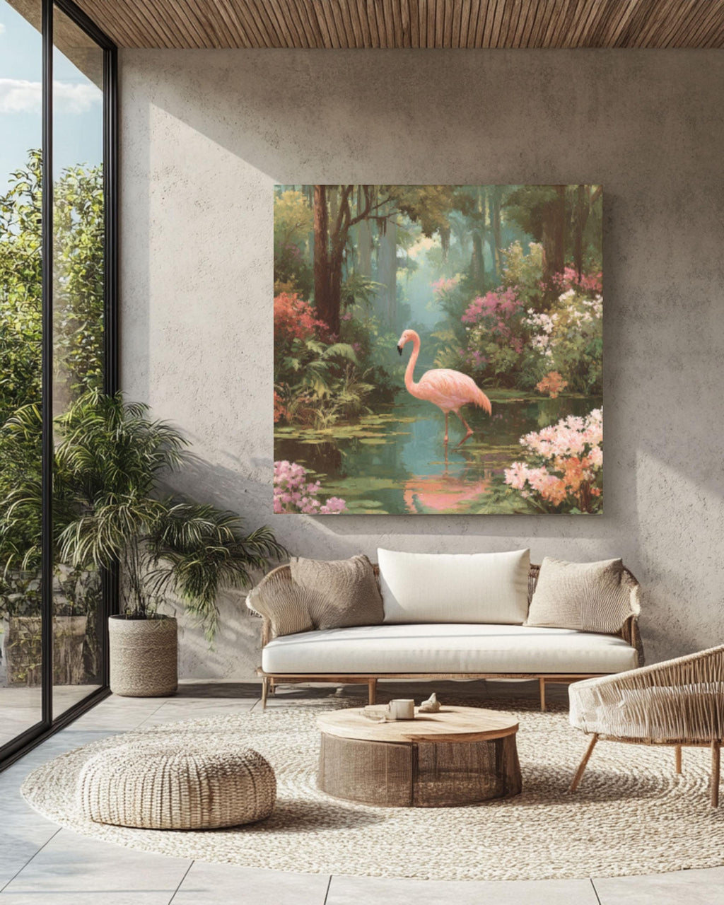Enchanted Flamingo Swamp Canvas Art – Mystical Wildlife
