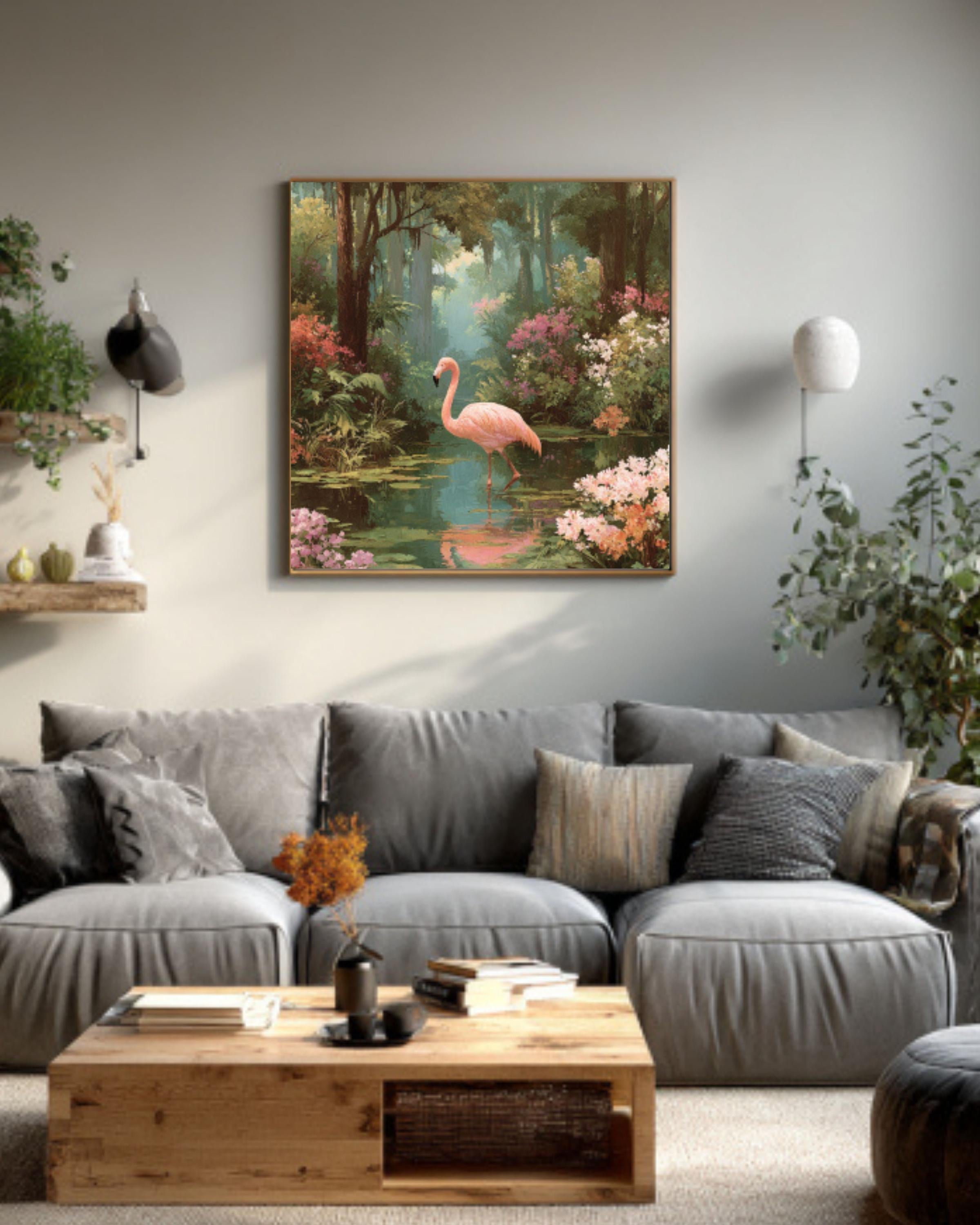Enchanted Flamingo Swamp Canvas Art – Mystical Wildlife