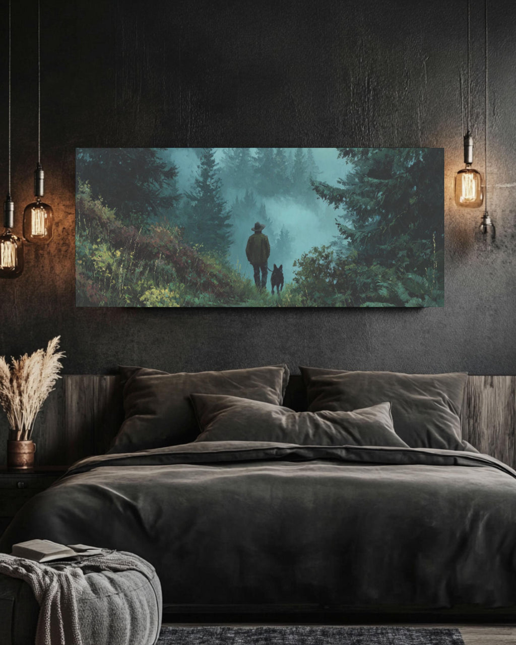 Hunter and Dog Forest Canvas Art – Woodland Landscape