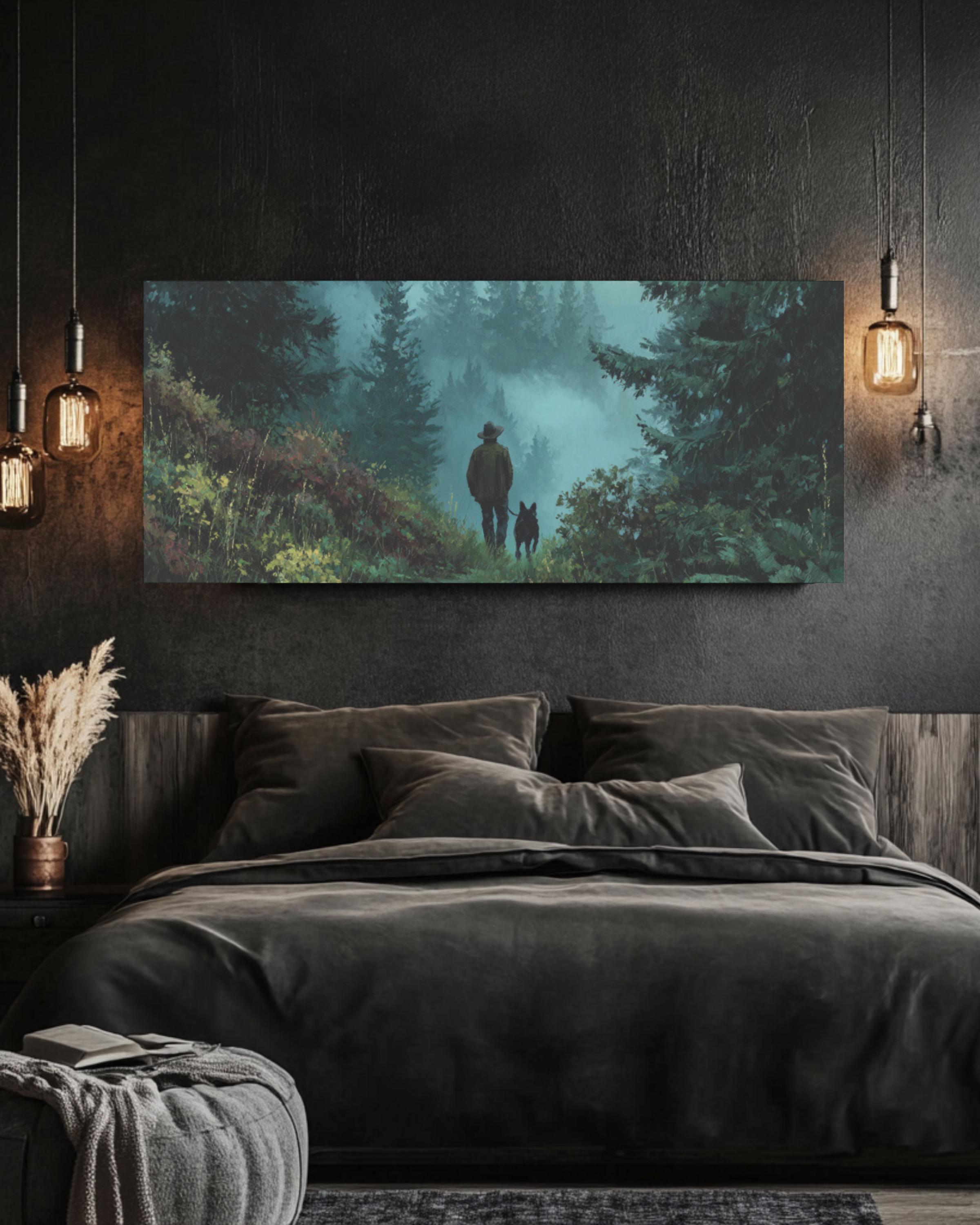 Hunter and Dog Forest Canvas Art – Woodland Landscape