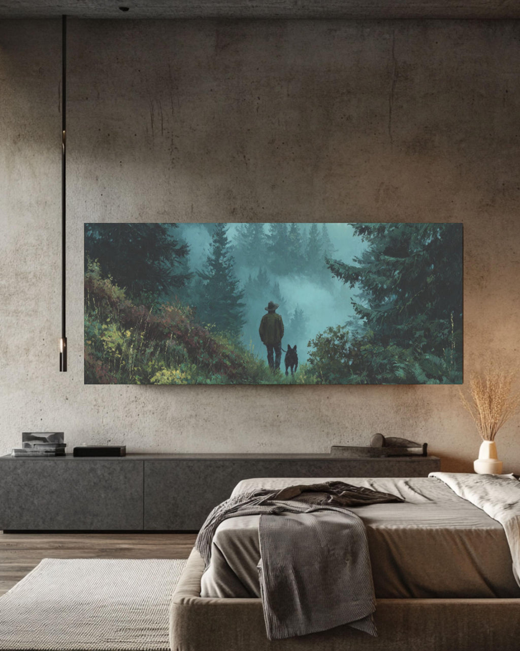 Hunter and Dog Forest Canvas Art – Woodland Landscape