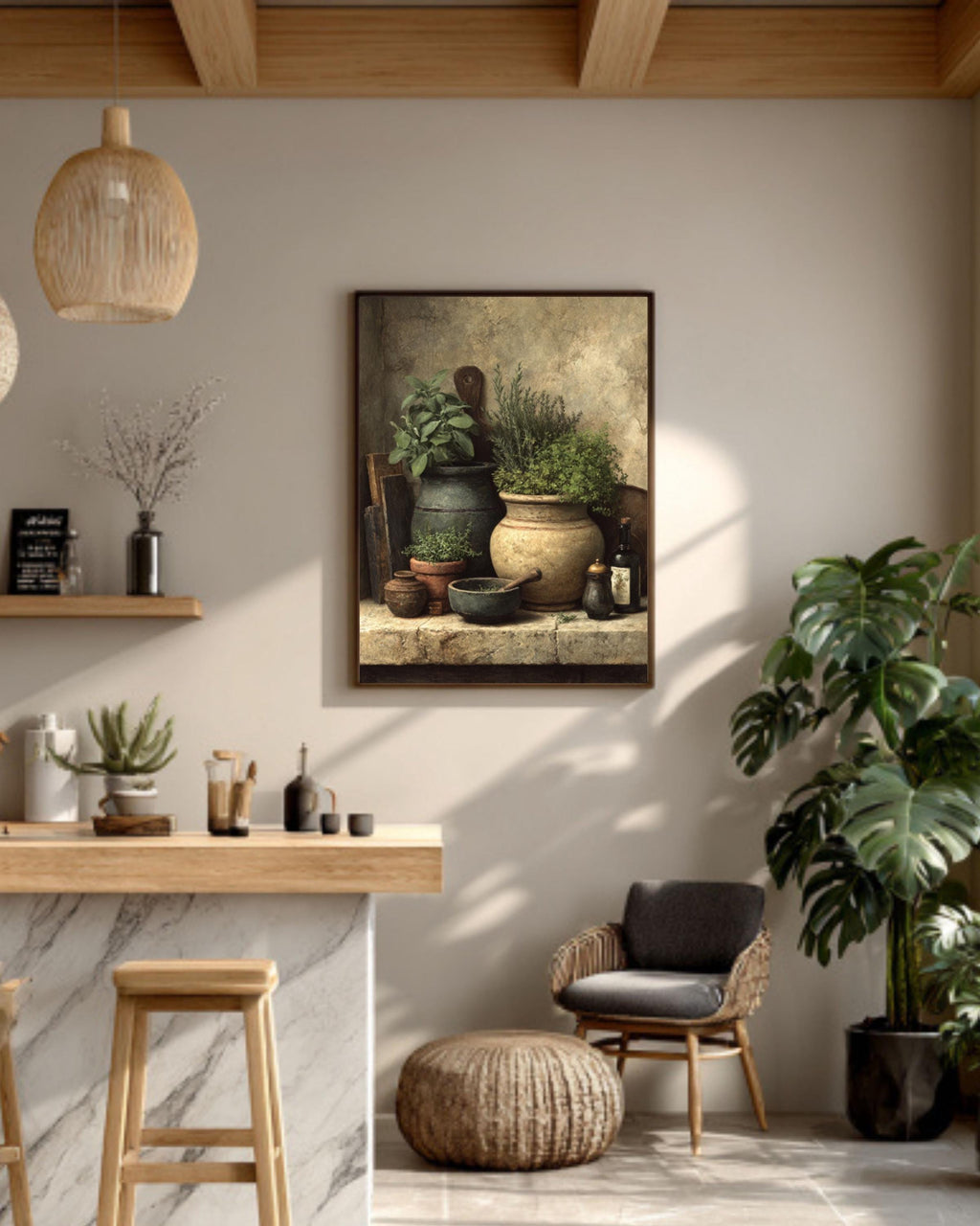 Rustic Kitchen Herb Still Life Canvas Art – Sage & Thyme