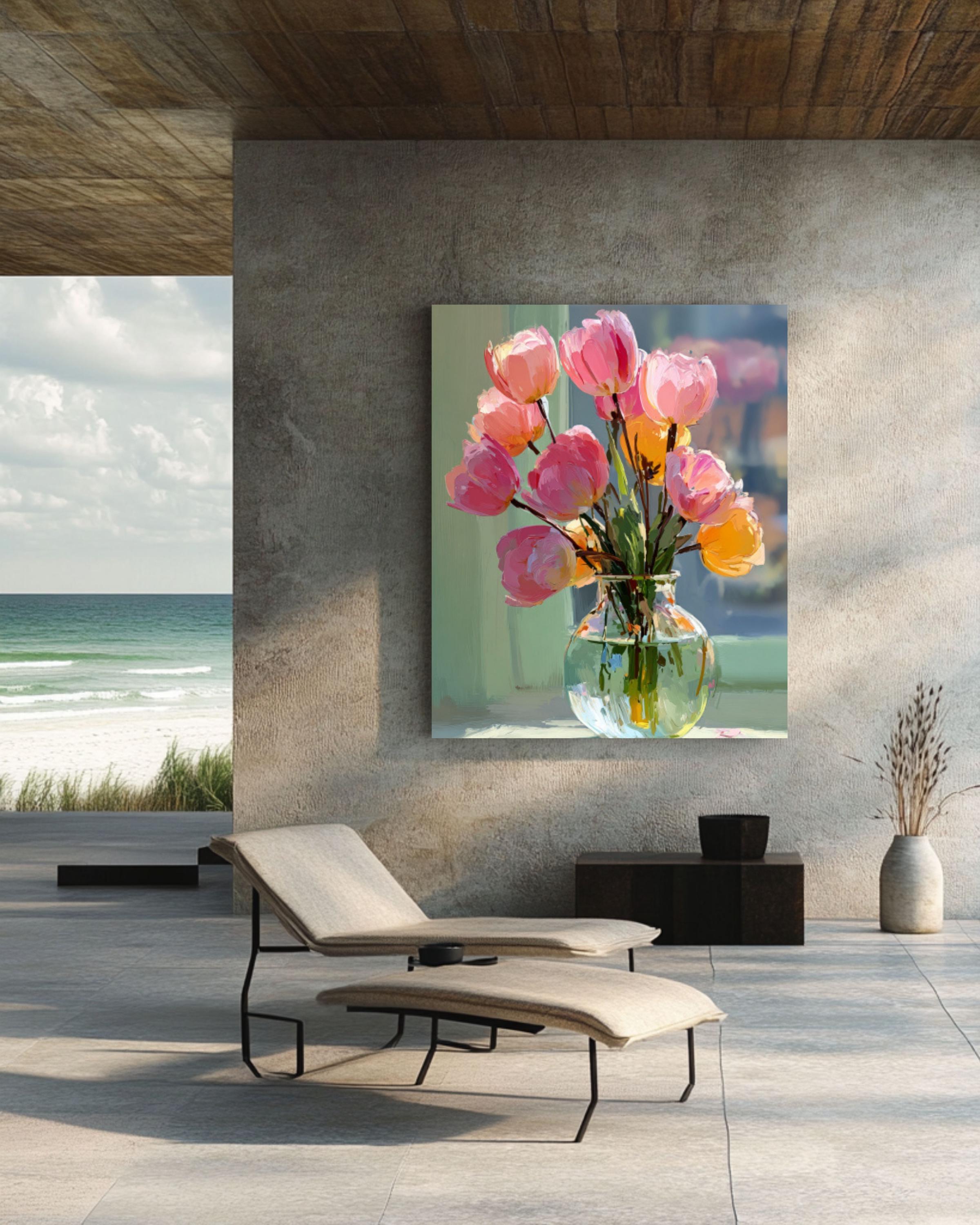Pink Tulips Still Life Canvas Art – Impressionist Floral