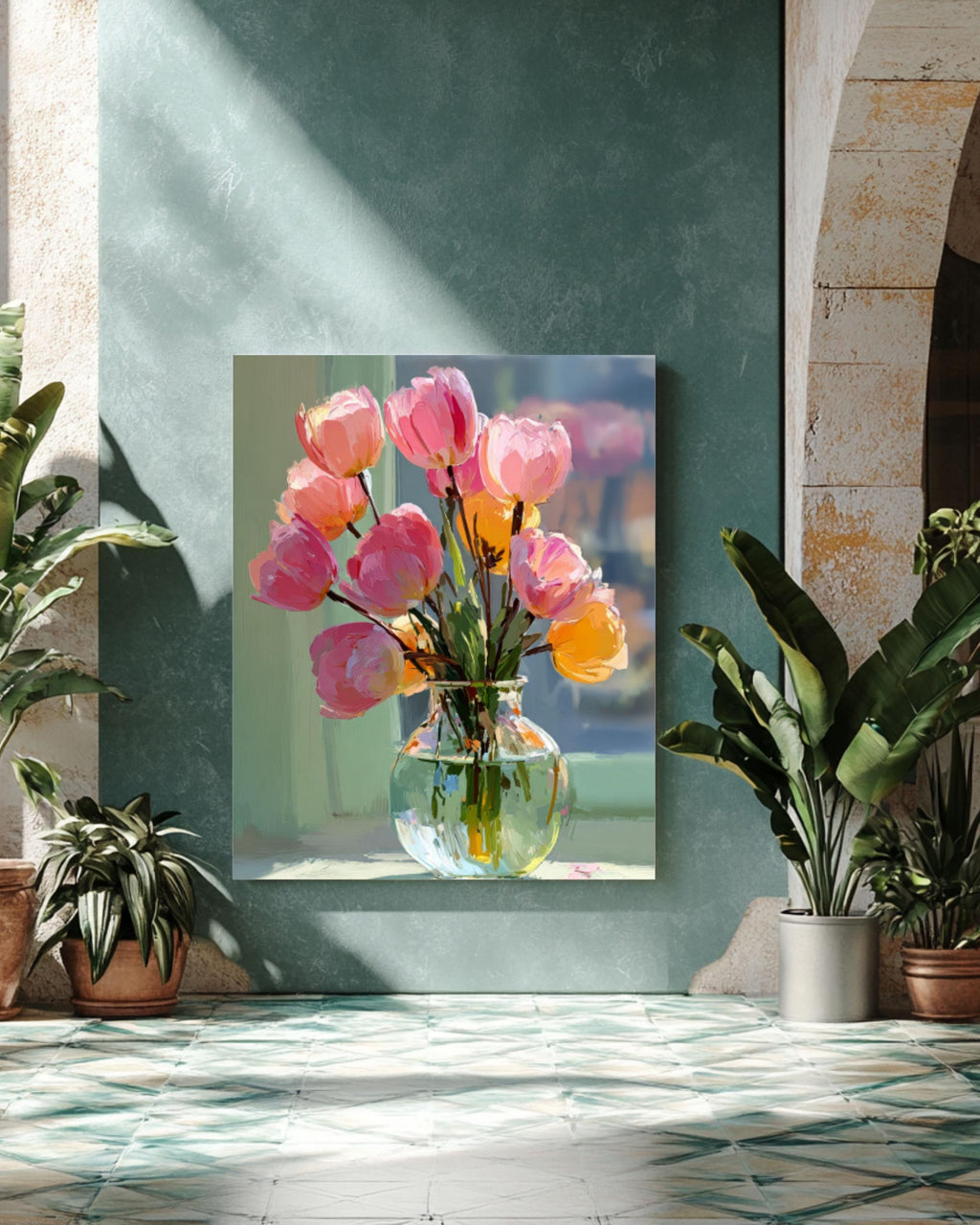 Pink Tulips Still Life Canvas Art – Impressionist Floral