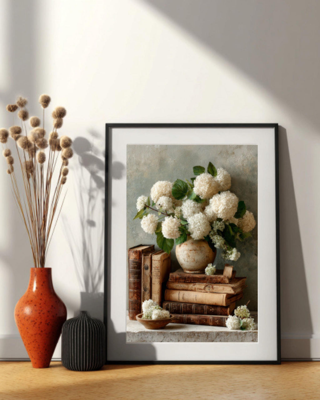 Vintage Hydrangea Still Life Canvas Art – Farmhouse Floral