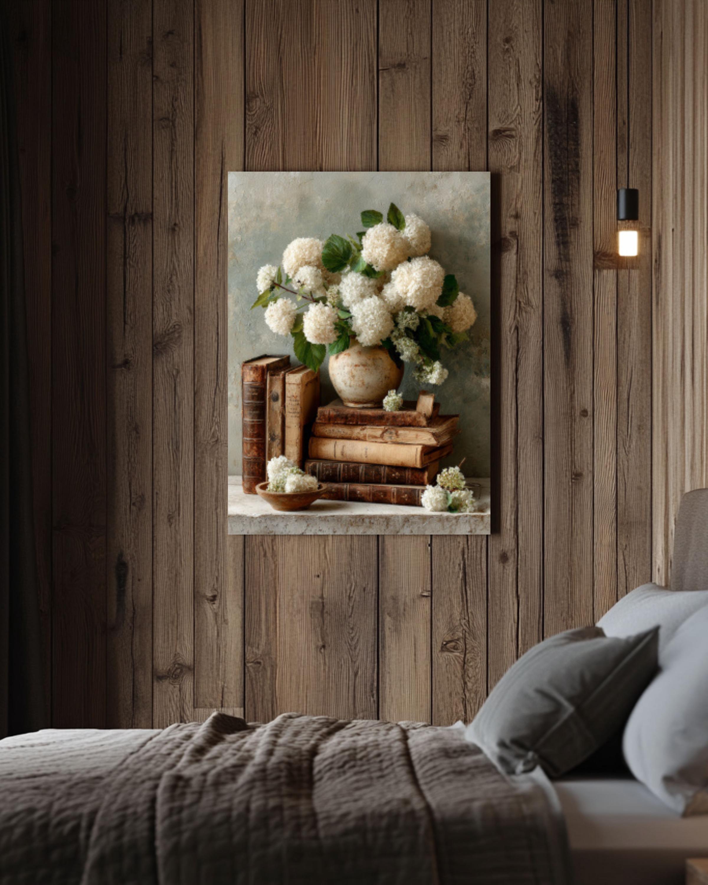Vintage Hydrangea Still Life Canvas Art – Farmhouse Floral