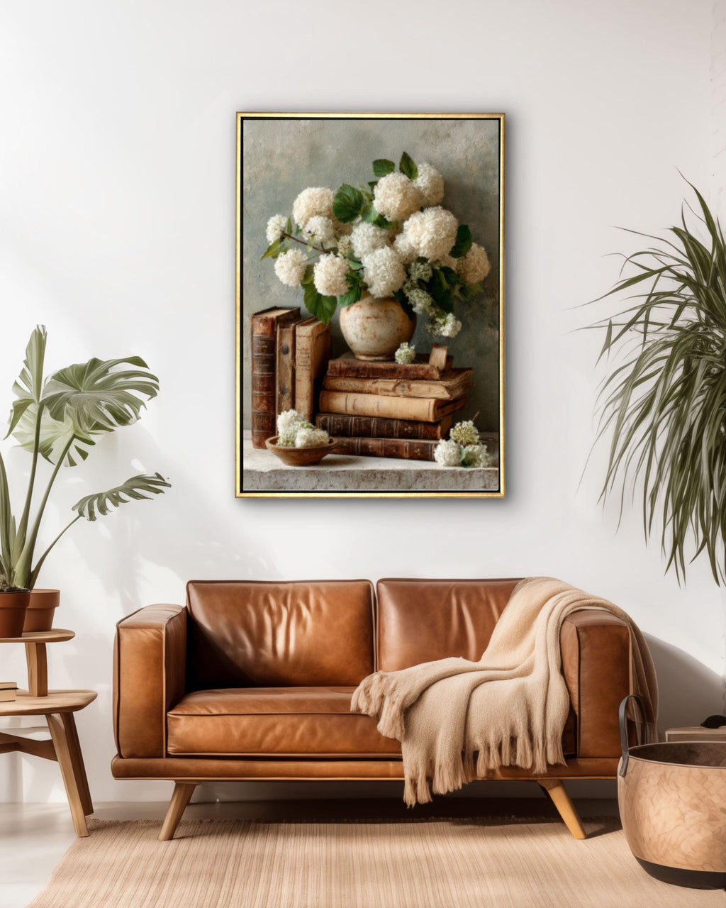 Vintage Hydrangea Still Life Canvas Art – Farmhouse Floral