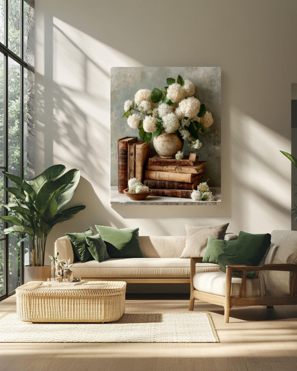 Vintage Hydrangea Still Life Canvas Art – Farmhouse Floral