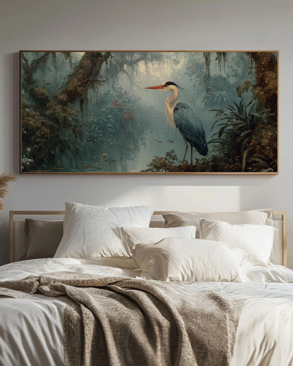 Blue Heron Rainforest Canvas Art – Vintage Wildlife Painting
