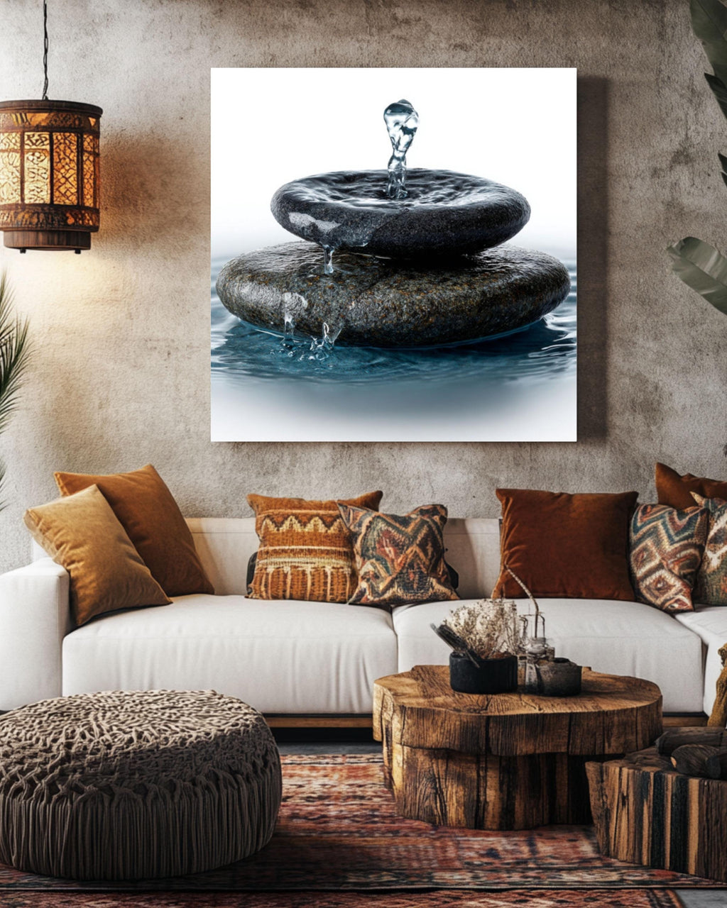 Zen Water Stone Canvas Art – Minimalist Spa Decor