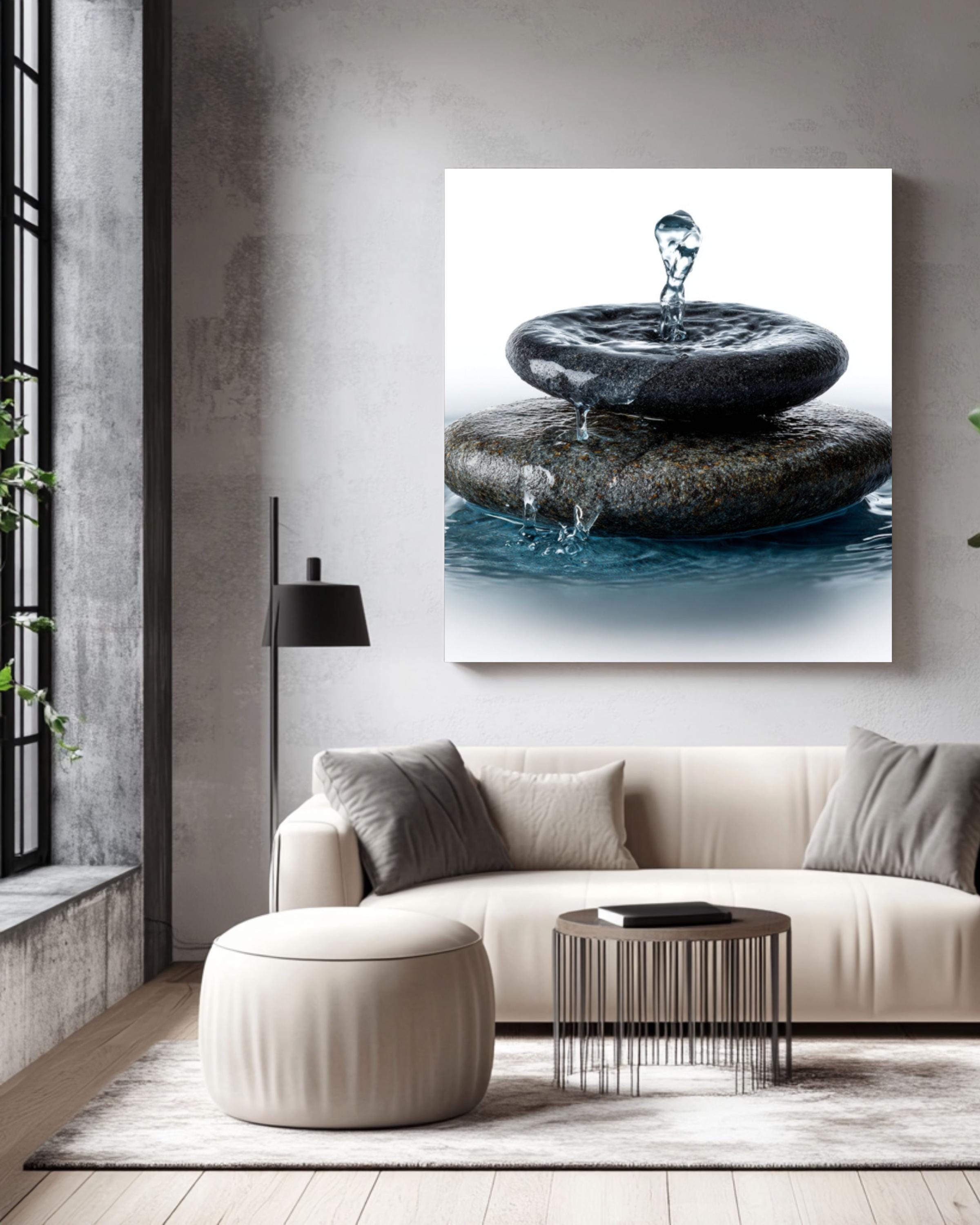 Zen Water Stone Canvas Art – Minimalist Spa Decor
