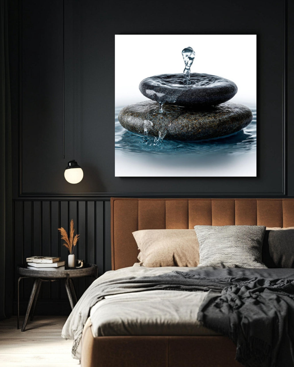 Zen Water Stone Canvas Art – Minimalist Spa Decor