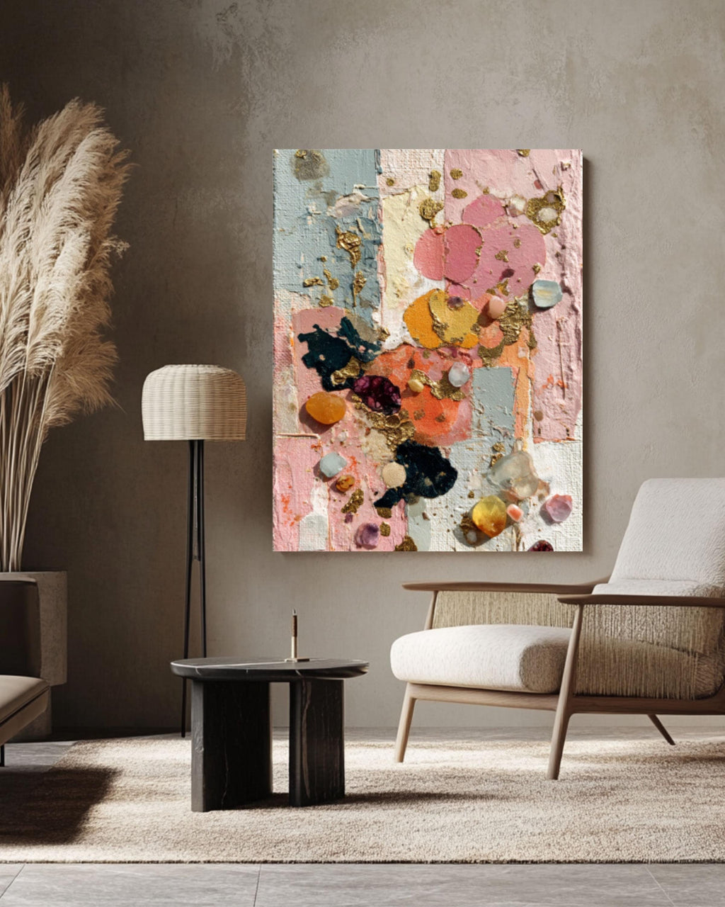 Abstract Gold Leaf Collage Canvas Art – Gemstone Texture