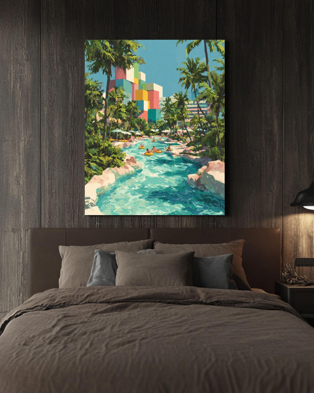 Miami Water Park Gouache Art Print – Colorful Retro Summer Scene