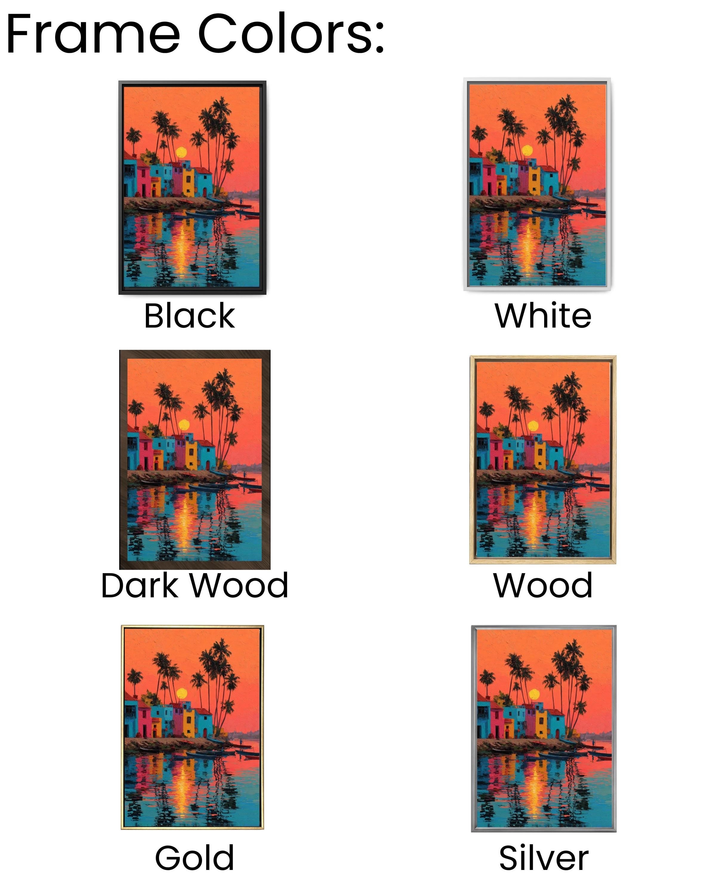 Tropical Beach Sunset Canvas Wall Art – Palm Trees & Indian Architecture