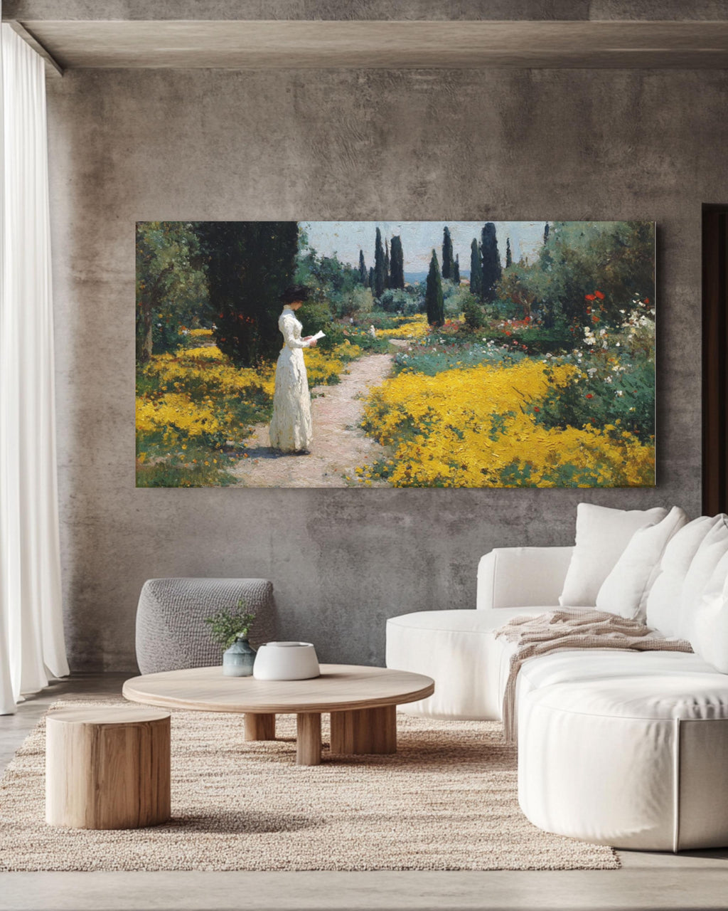 Monet Style Garden Path Canvas Art – Woman Reading Letter